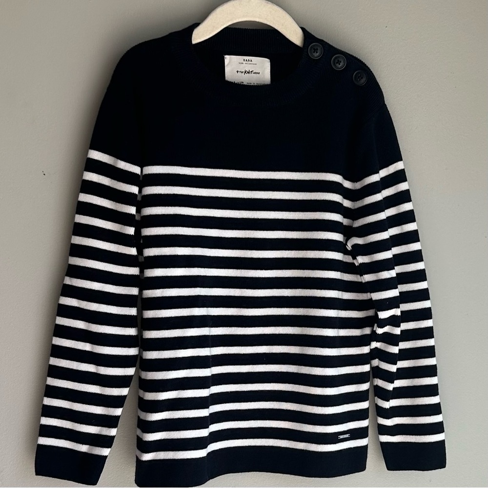 ZARA kid’s navy and white cotton sweater NEW•⭐️